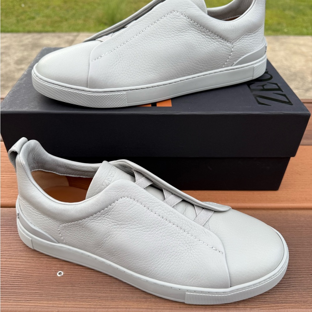 Zegna Men's Gray Leather Sneakers